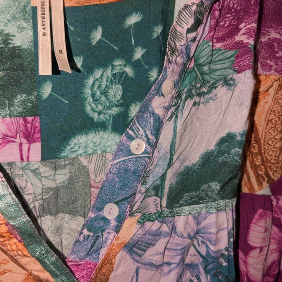 Anthropologie Flutter Sleeve Printed PJ Dress Size 2X Patchwork PJ Mini Collar - Picture 6 of 13
